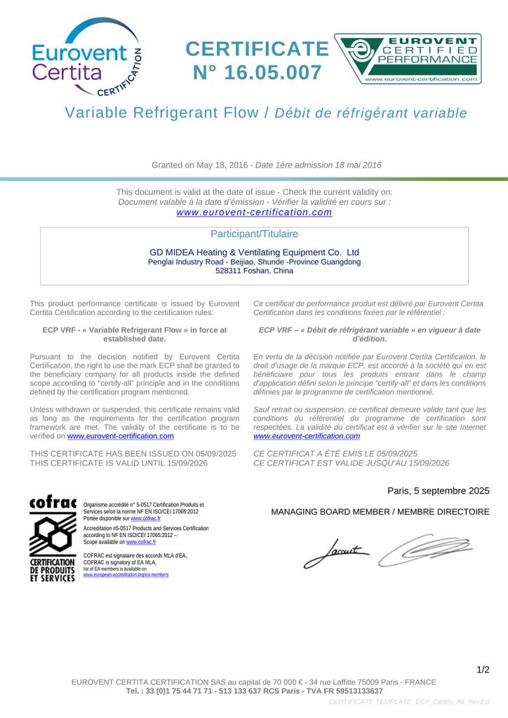 Midea VRF Certification Explained What Eurovent Confirms